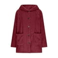 thumbnail image 3 of Womens Fleece Long Jacket Hooded Long Sleeve Button Down Sherpa Coat Fall Winter Warm Jacket Outerwear with Pockets, 3 of 5