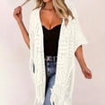 thumbnail image 2 of Women Fringe Sheer Knit Beach Cover Up Lightweight Resort Swimwear Top,White,One Size, 2 of 5