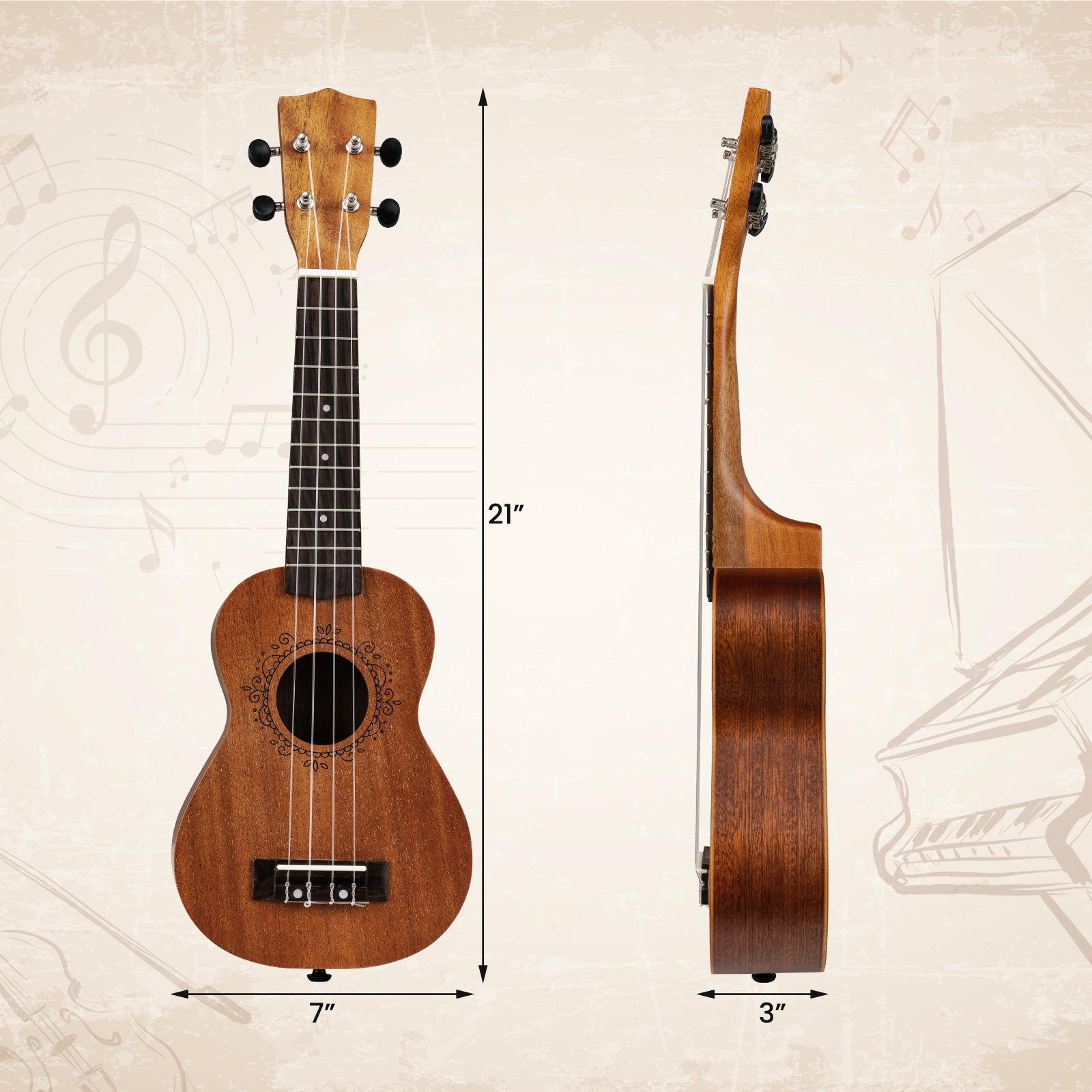 Gymax 21'' Soprano Mahogany Wooden Ukulele Set w/ Gig Bag Pick Adjustable Strap