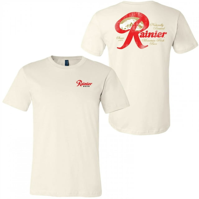 Rainier Mountain Fresh Beer Distressed Front and Back T-Shirt-3XLarge