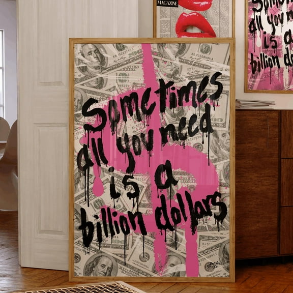 Kna Prints - Money Poster, Typography Print, 70S Print, Pink Bedroom Decor, Bathroom Wall Art, Luxury Print, Trendy Home Decor, Preppy Aesthetic Art, UNFRAMED-8x12