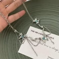 thumbnail image 2 of GKNET Double Layer Blue Four-pointed Star Zircon Necklace Light Luxury Clavicle Ch WY4-1, 2 of 9