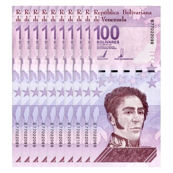 Lot of 10 Venezuela 100 Digitales Banknotes 2021 UNC 100 Million Bolivars Uncirculated with COA
