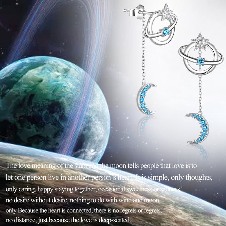 Moon And Star Earrings – 925 Sterling Silver Mismatched Dangle Earrings, Celestial Jewelry Gift