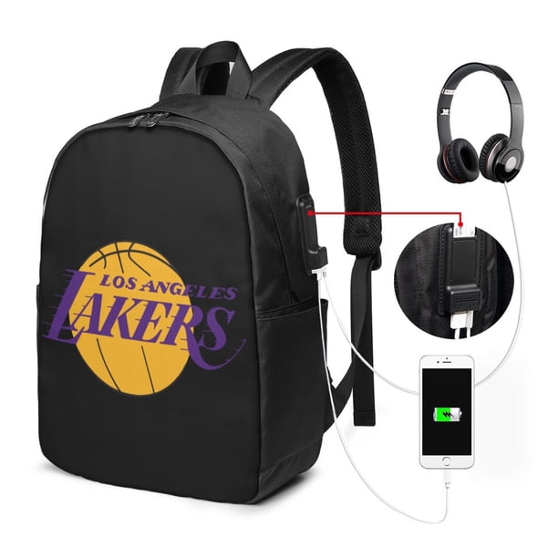 Mochila deportiva vintage de Los Angeles Lakers para portátil con puerto de carga USB, elegante, impermeable, para viajes, informal, ideal para la universidad, para hombre y mujer, con capacidad para