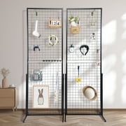 VEVOR 2' x 5.6' Grid Wall Panels Tower, 2 Pack Wire Gridwall Display Racks with TBase Floorstanding, Includes Extra Clips and Hooks