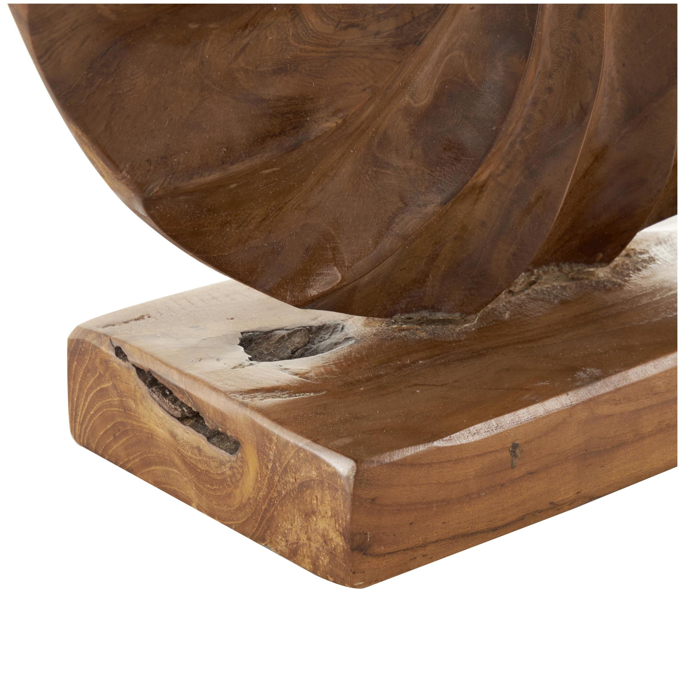 16" x 17" Brown Teak Wood Handmade Dimensional Circular Sun Sculpture with Center Cutout, by DecMode