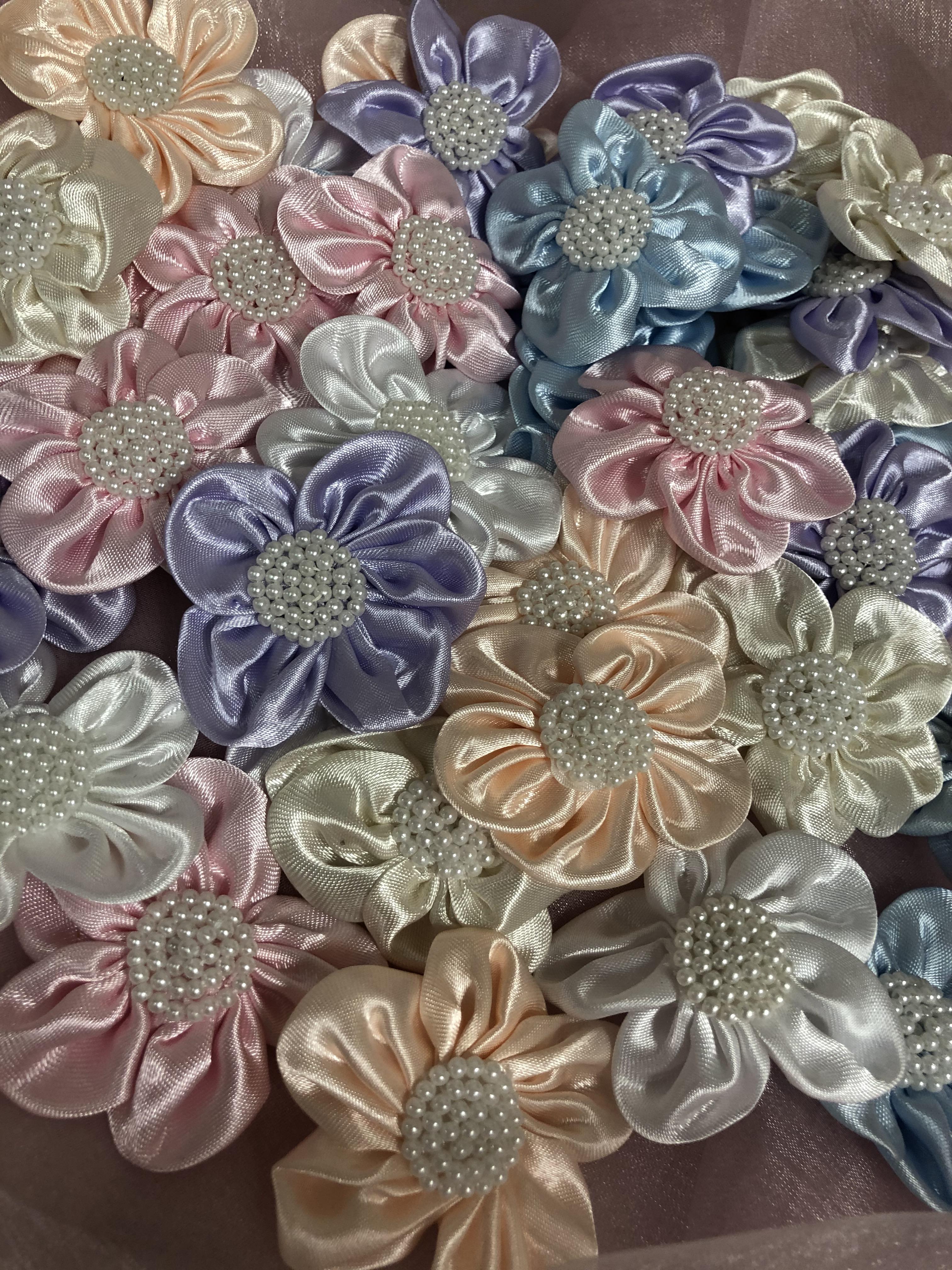 CHARMED 2 1/4" Satin W/ Pearls Flowers Arts Crafts DIY Applique 50 pieces - image 3 of 3
