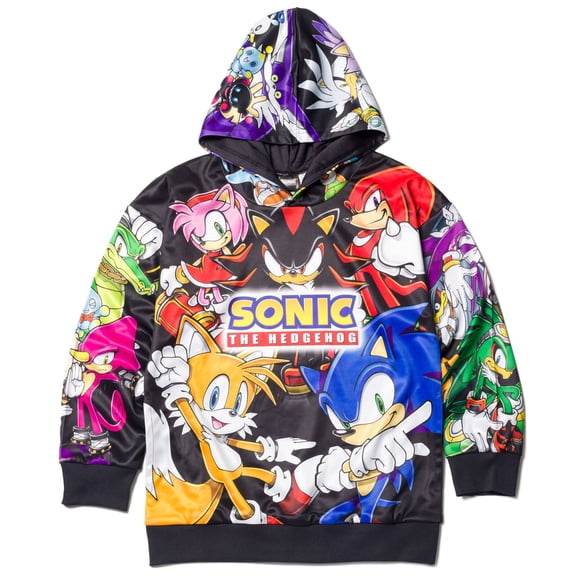 SEGA Sonic the Hedgehog Little Boys' Athletic Fleece Hooded Sweatshirt Group Black