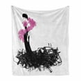 thumbnail image 1 of Feminine Soft Flannel Fleece Throw Blanket, Sketch of Woman in Gown with Fluffy Boa Image, Cozy Plush for Indoor and Outdoor Use, 50" x 60", Charcoal Grey Pink, by Ambesonne, 1 of 5