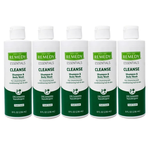 5 Pack - Medline Remedy Essentials Shampoo & Body Wash for Cleansing and Conditioning Hair & Skin, Fresh Scent, 8 FL OZ