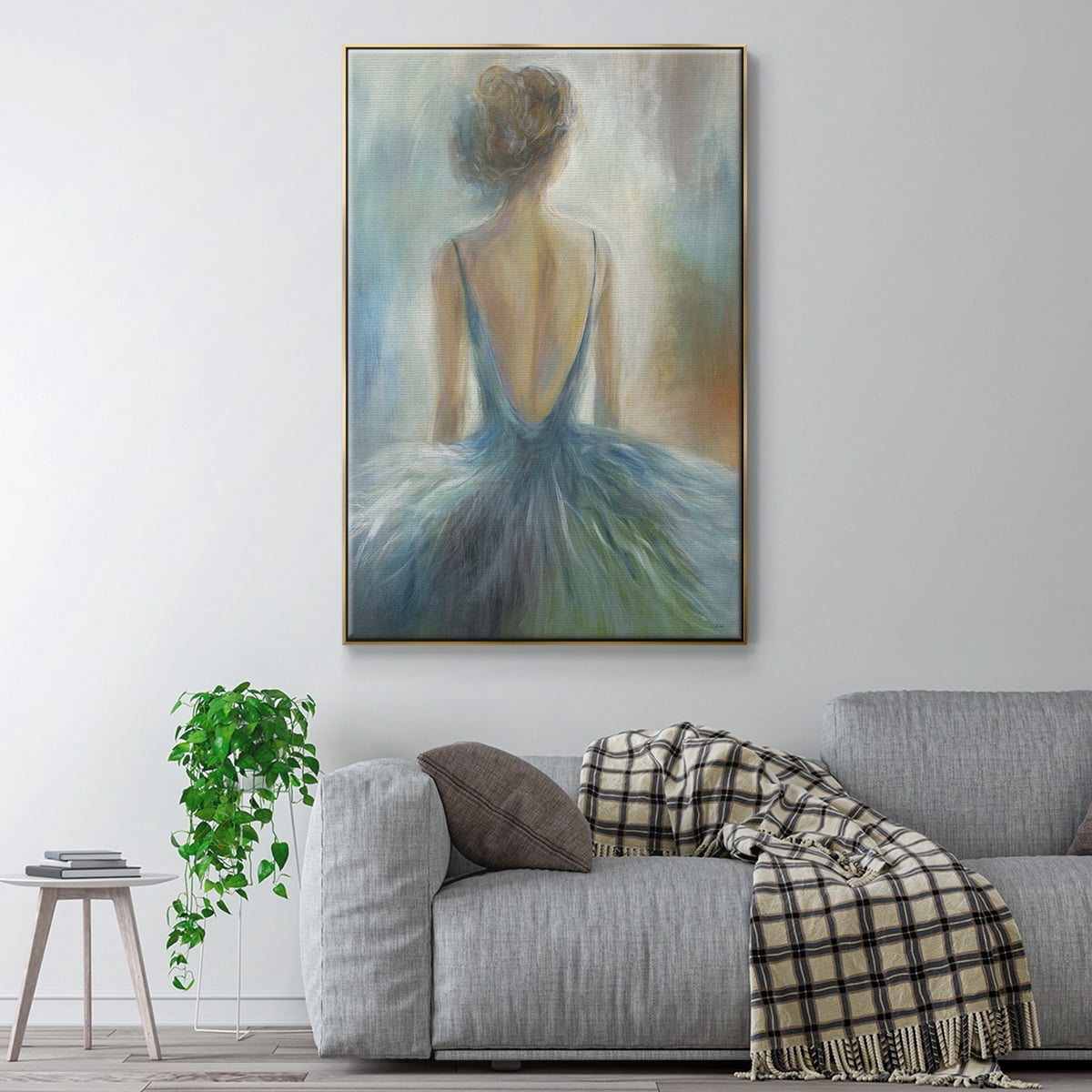 Lady in Blue Framed Premium Gallery Wrapped Canvas - Ready to Hang - 17 x 25 - Gold Floating Frame