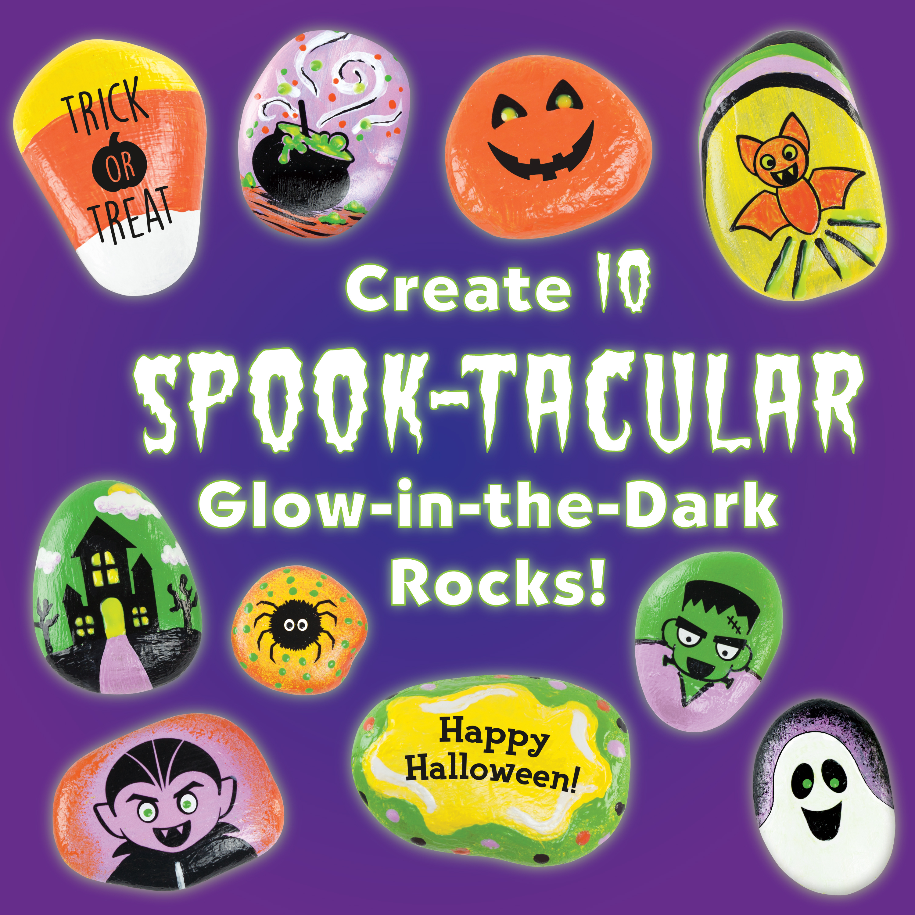 Creativity for Kids Halloween Rocks Kit, 10 Glow and Spooky