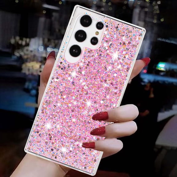 Phone Case for Samsung Galaxy S26 Ultra Glitter Cute Sparkly Shiny Bling Sparkle Luxury Phone Cases, Thin Slim Fit Anti-Scratch,Shockproof Rubber Protective Cover for Women Girls Girly,Pink