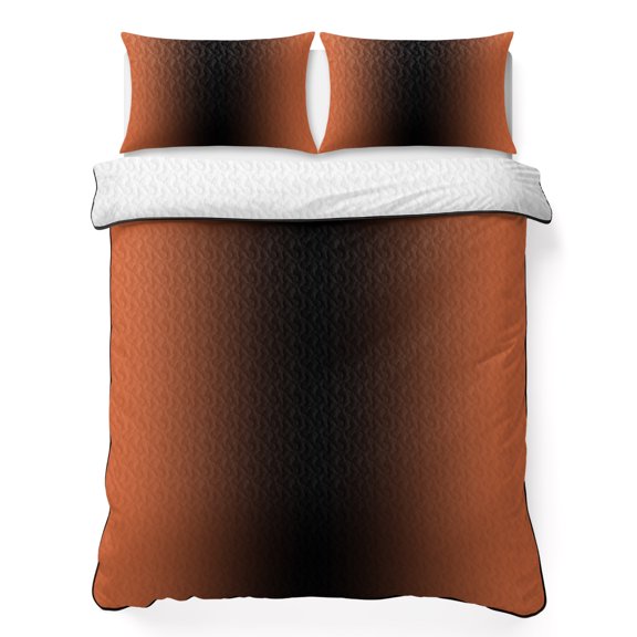 Full Quilt Set 78''x90'', Orange Black Ombre Lightweight Summer Bedspread Coverlet Set with 2 Pillow Shams, Modern Gradient Abstract Art Breathable All Season Quilt Bedding for Bedroom/Guest Room