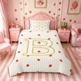 thumbnail image 2 of Meiyoeat Cute Strawberry Initial B Twin Duvet Cover, Gold Stripe Print Twin Bedding for Bedroom,2pcs,No Comforter, 2 of 5