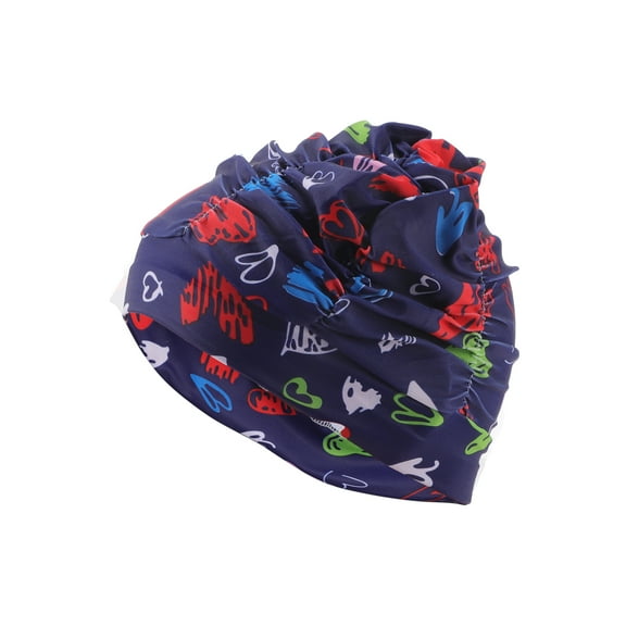 Unique Bargains 1 Pc Elasticity Sweet Hearts Pattern Swim Cap 5.91"x9.25" Navy Blue Red