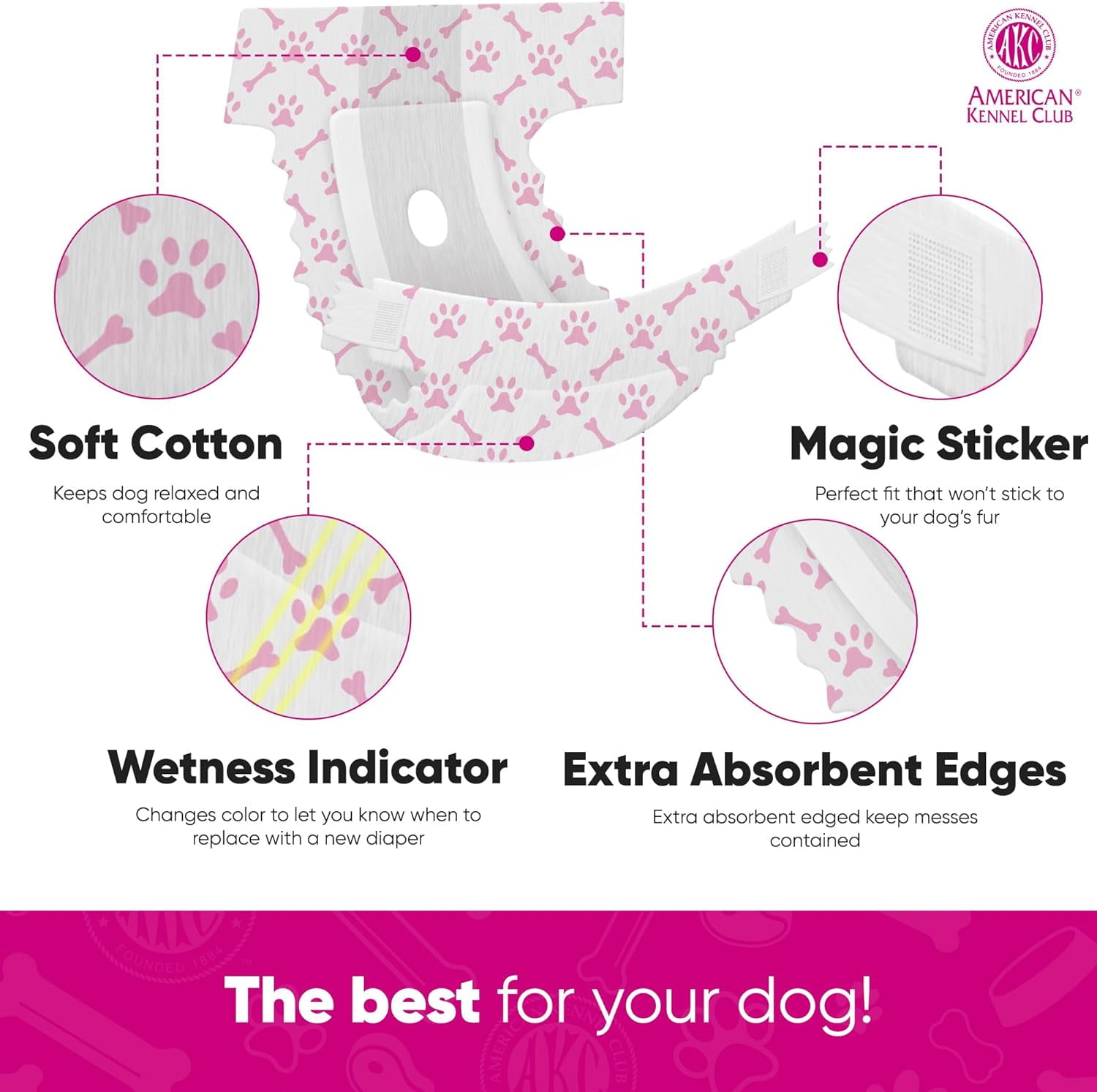 American Kennel Club Female Dog Wrap, Disposable Diapers with Wetness Indicator, X-Small, 50 Count