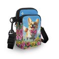 thumbnail image 3 of HELLHERO Corgi Floral Pattern 2 Zippers Cross Body Purse, Stylish Polyester for Daily Commute or Casual Outings, 3 of 7