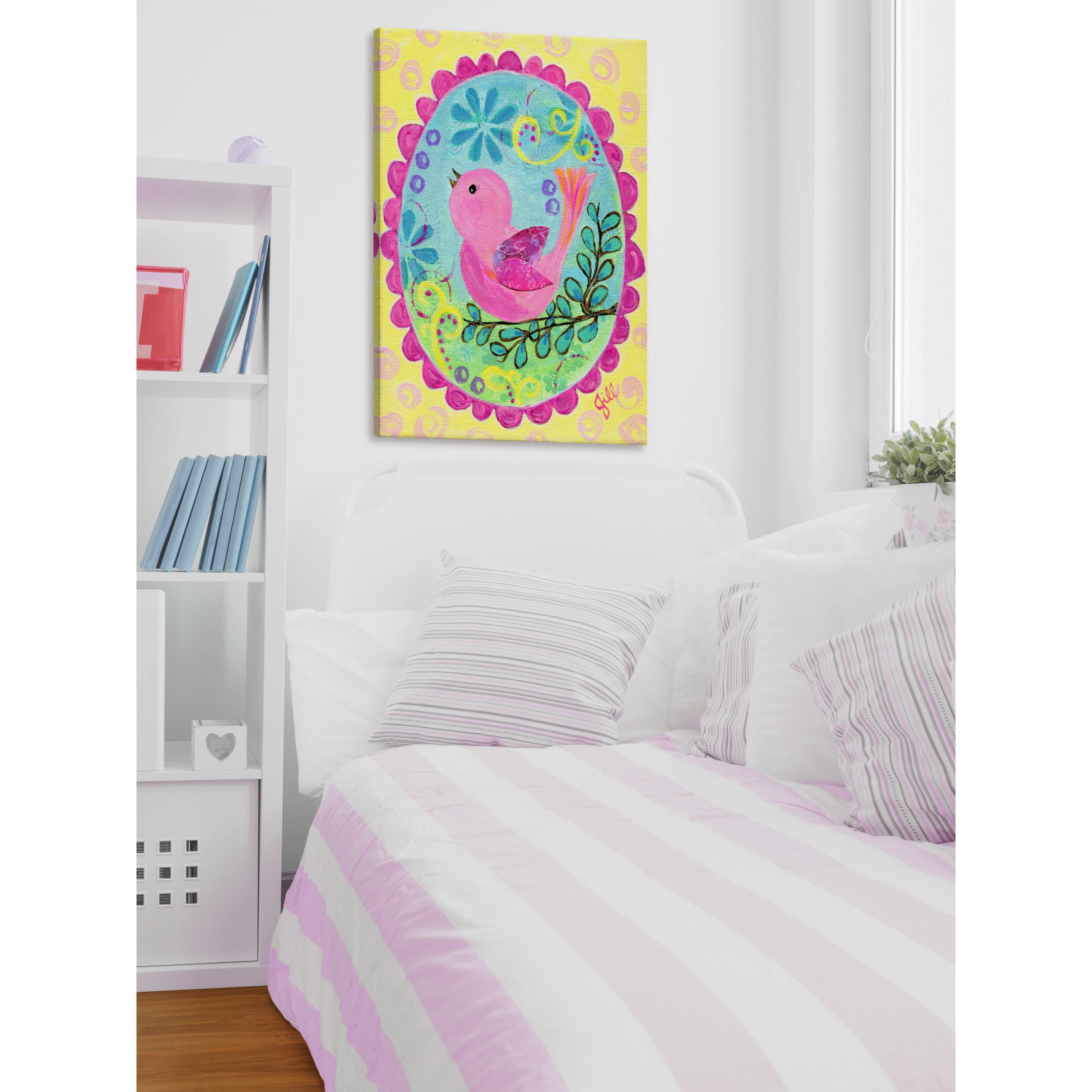 Marmont Hill "Pink Bird Sings" by Jill Lambert Painting Print on Wrapped Canvas