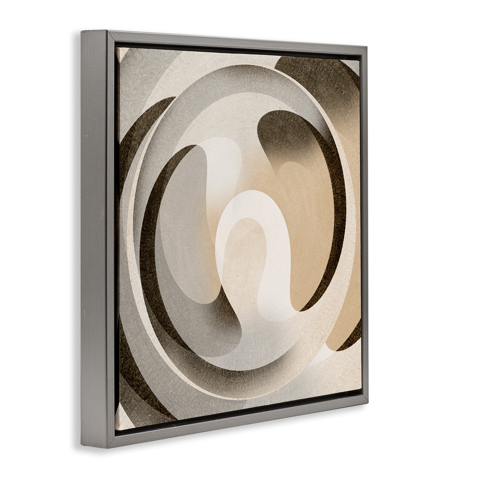 Stupell Industries Neutral Vortex Shape Abstract Painting Gray Floater Framed Canvas Art Print Wall Art, 25 x 25