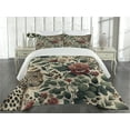 thumbnail image 2 of Ambesonne Leopard Quilted Coverlet 3 Pcs, Roses Leaves Wild Animals, King Size, Peacock Green and Caramel, 2 of 4