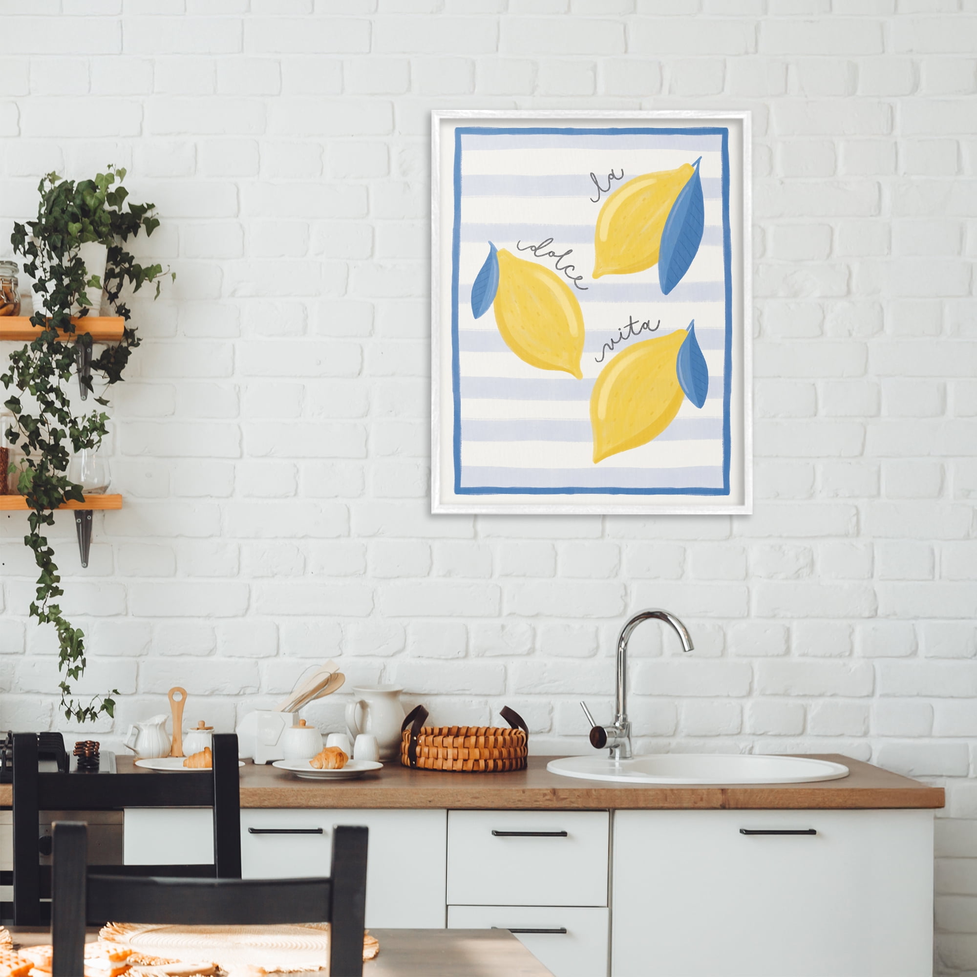 Stupell Industries Dolce Vita Lemons & Stripes White Framed Giclee Art, design by Jalynn Heerdt