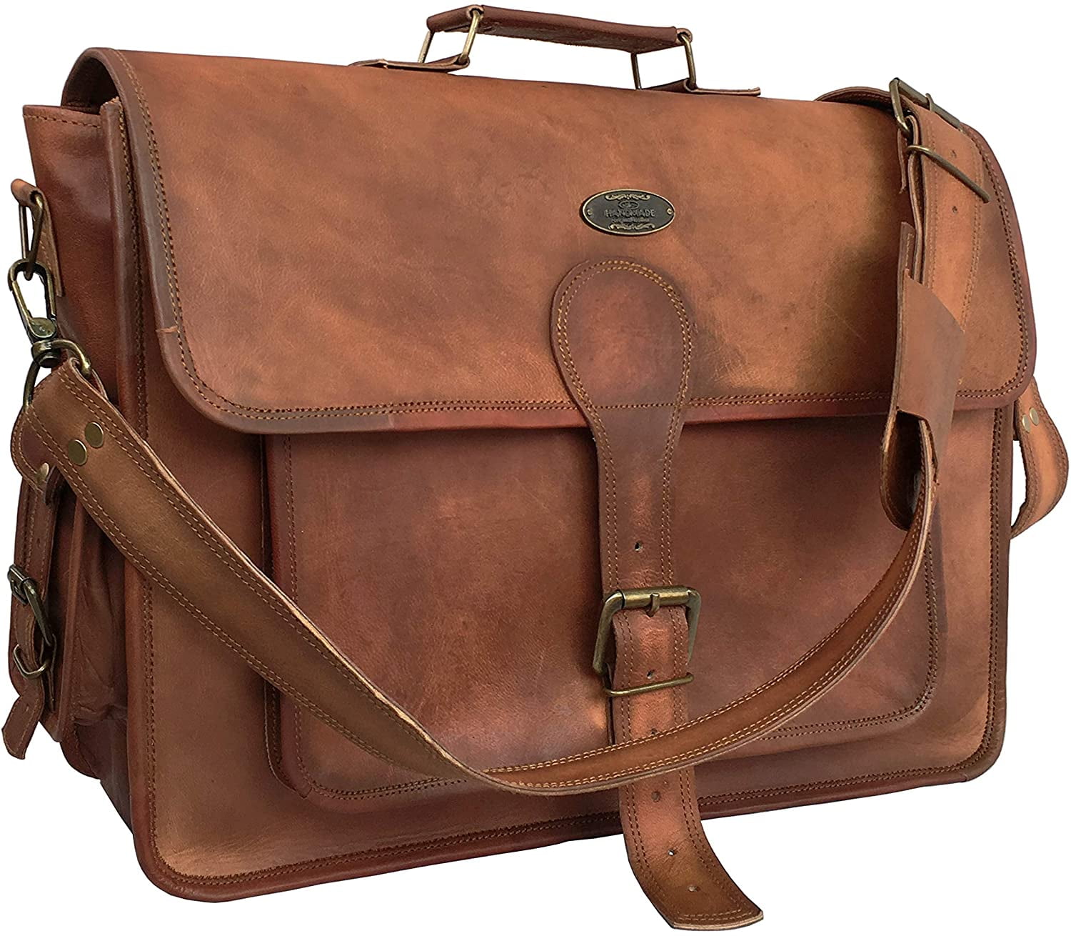 DHK 18 Inch Unisex Handmade Leather Messenger Bag for Laptop Briefcase Satchel Distressed Bag 