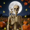 thumbnail image 2 of Halloween Posable Skeleton Decorations 40cm Life Size Human Skeleton Ornament with Movable Joints Hanging Skull Decor for Haunted House Yard Indoor Outdoor Halloween Party Decoration, 2 of 7
