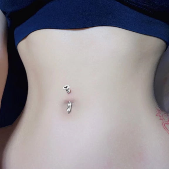 Screw Shaped 304 Stainless Steel Curved Barbell Belly Rings Stainless Steel color Bar Length: 3/8"(10mm) Pin: 1.6mm 304 Stainless Steel