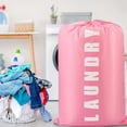 thumbnail image 4 of Large Capacity Travel Laundry Bag Drawstring Closure Dirty Clothes Organizer Holds Laundry Hamper For Home Vacation Laundry Basket Pink 36*24*24 In, 4 of 9
