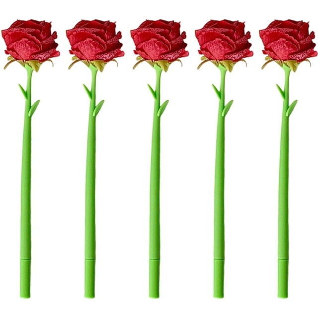 Jiibva 5Pcs Artificial Rose Gel Pen, Rose Ballpoint Pen, Flower Gel Ink Pen Fun Pens Writing Pen Rose Shaped Ballpoint Pens For Office, Teachers Day