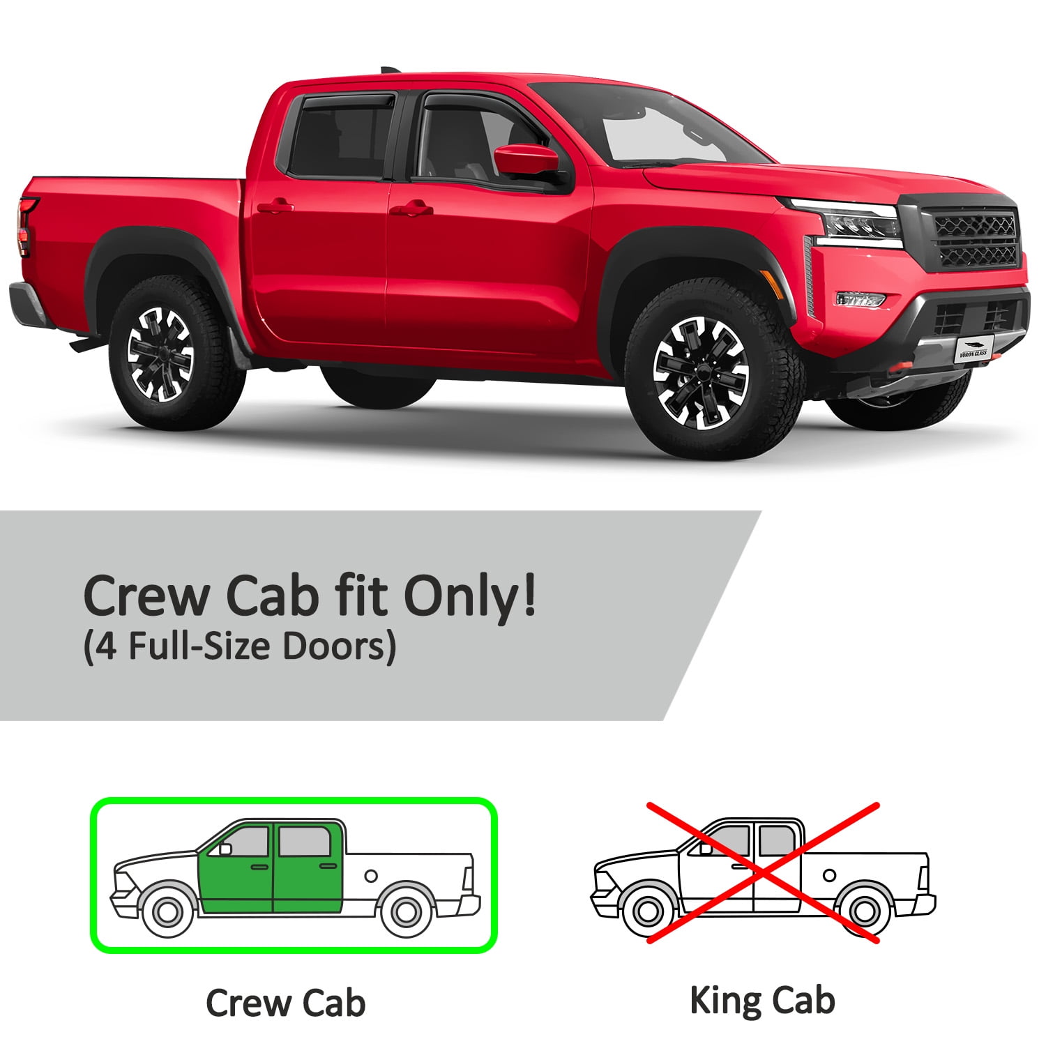 Voron Glass In-Channel Extra Durable Rain Guards for Nissan Frontier 2022-2026 Crew Cab, Window Deflectors, Vent Window Visors, 4 Pieces - 200457