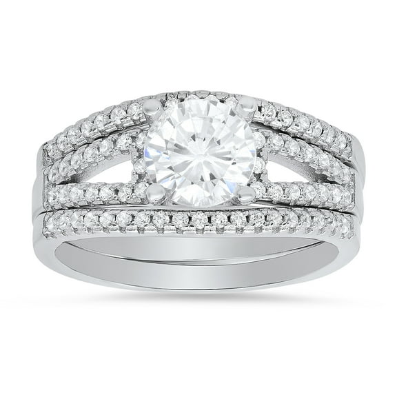 925 Sterling Silver Diamond CZ 3pc Stackable Ring Set