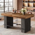 thumbnail image 3 of 63" Bar Table w/Footrest, Metal Legs - Kitchen Dining Pub Bistro Counter Height Table, Rustic Brown, 3 of 8