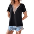 thumbnail image 3 of Gvmfive Women Summer Short Sleeve T-shirt V Neck Lace Splicing Casual Tops, 3 of 4