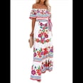 thumbnail image 2 of Vestido de Verano para Mujer, Estampado Floral, Hombros Descubiertos, Sin Mangas, y Rojo L, 2 of 10