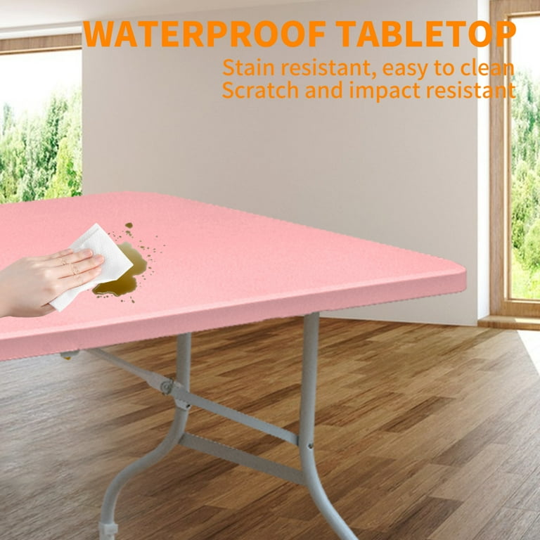 8 FT Portable Plastic Folding Table, Heavy Duty Fold-in-Half