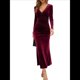 thumbnail image 1 of Vestido Elegante de Terciopelo para Mujer, con Escote en V Profundo, Cruzado A la Cadera, Liso, de Larga, para Fiesta de Noche, Cóctel o Graduación Vino Tinto XL, 1 of 9