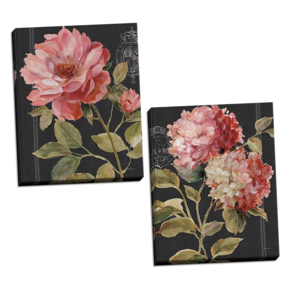 Gango Home Decor Contemporary Harmonious Rose Black & Hydrangeas by Lisa Audit (Ready to Hang); Two 16x20in Hand-Stretched Canvases