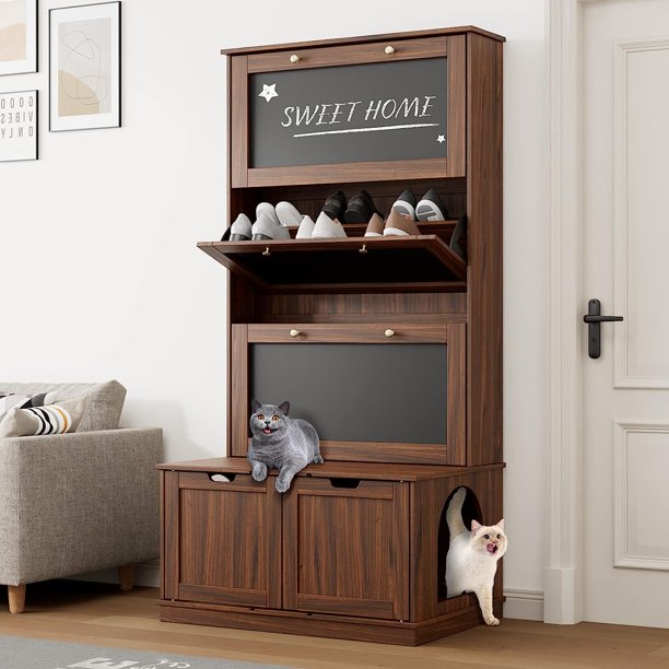 DAWNSPACES Cat Litter Box Enclosure with 3 Shoe Entry Litter
