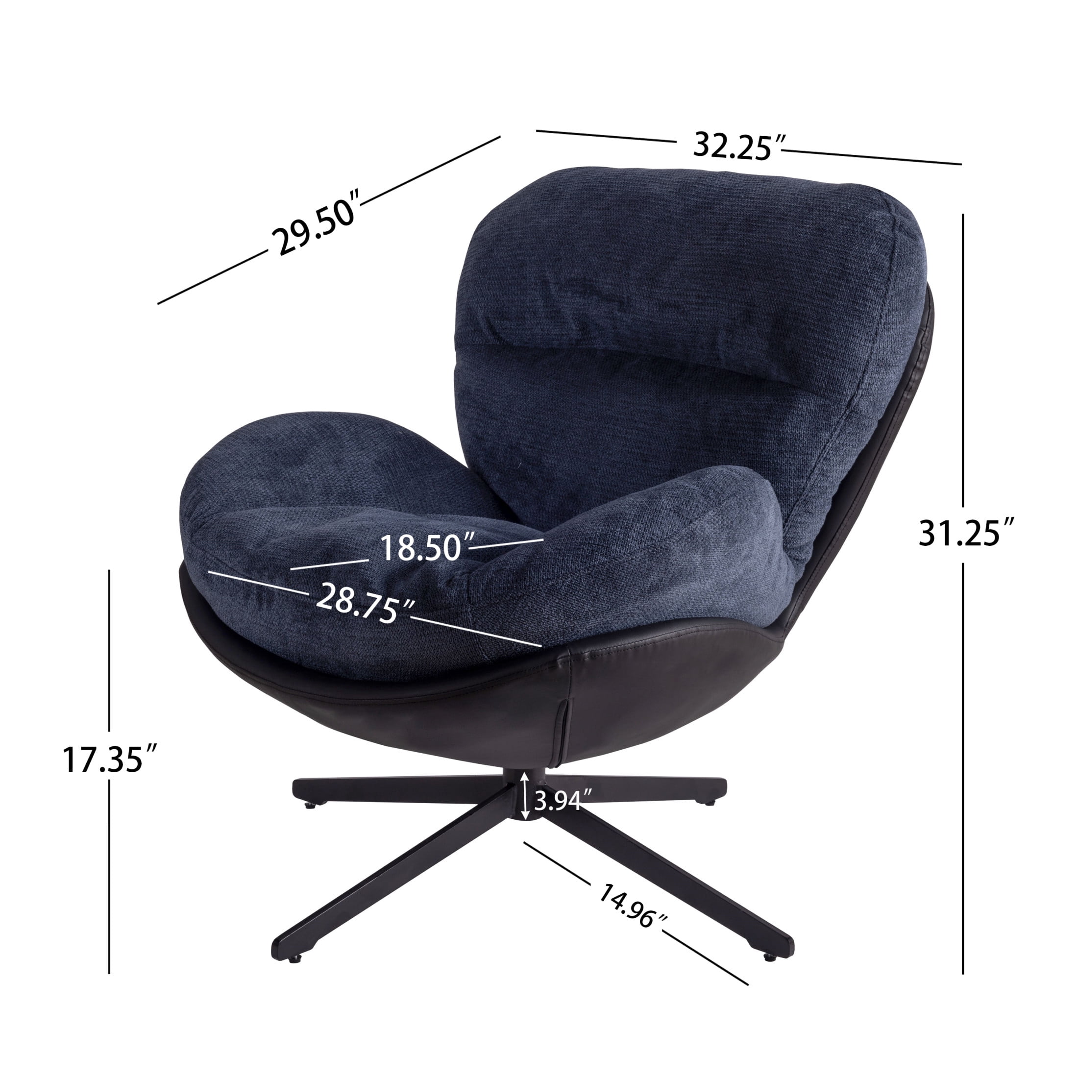 Talvora Modern 360° Swivel Upholstered Chenille Accent Chair, Metal Base, Navy Blue