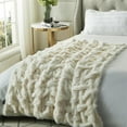 thumbnail image 3 of Posh Living Tristin 50"x60" Stitched Faux Fur Soft Fabric Throw in Cream/White, 3 of 10