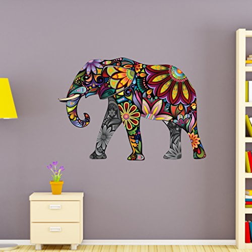 Flower Elephant Wall Decal Wall Sticker Vinyl Wall Art Home Decor Wall Mural Sd3038 16x11 Walmart Com Walmart Com