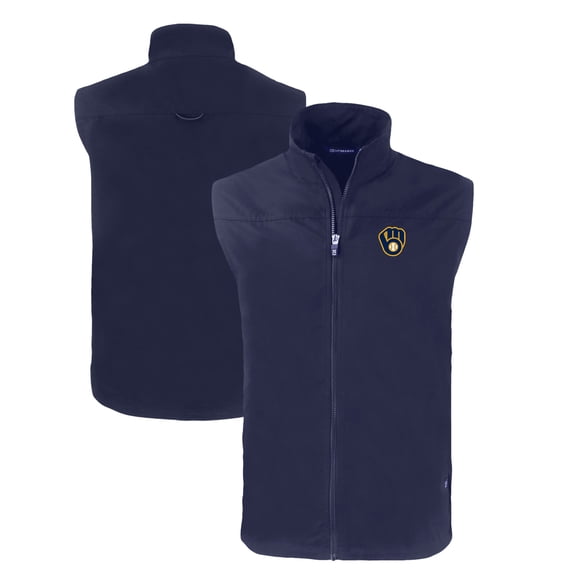 Men's Cutter & Buck Navy Milwaukee Brewers Charter Eco Recycled Full-Zip Vest