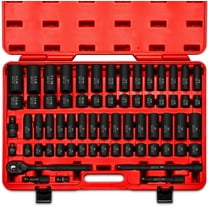 NEIKO 02448A 1/2" Drive Master Impact Socket Set, 65 Piece, Standard SAE (3/8"-1-1/4") & Metric (10-24 mm) Sizes, Deep & Shallow Kit, Includes Adapters & Ratchet Handle