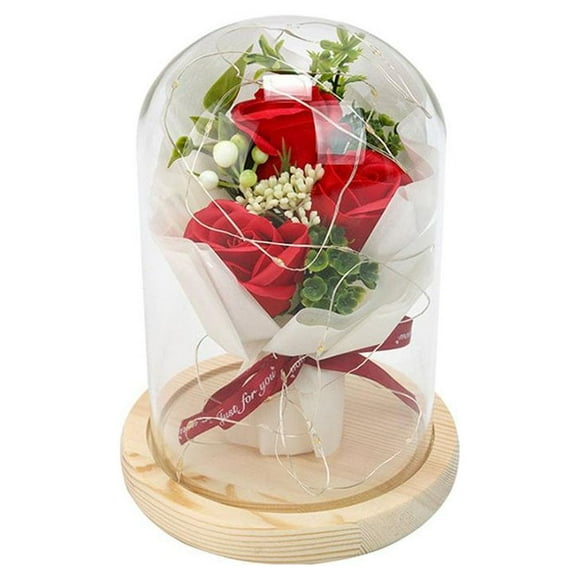 Rose Gift Box with Glass Cover LED Light Gift for Valentine‘s Day Anniversary