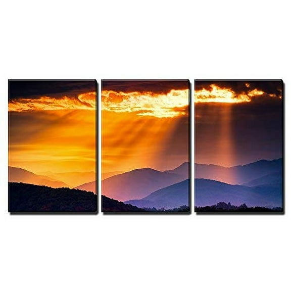 wall26 - 3 Piece Canvas Wall Art - Colorful Autumn Sunrise Over The Smoky Mountains - Modern Home Art Stretched and Framed Ready to Hang - 24"x36"x3 Panels