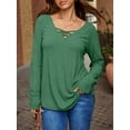thumbnail image 7 of Womens Long Sleeve V Neck Shirts Loose Fit Casual Tunic Tops Curved Hem Criss Cross with Thumb Hole T Shirt, 7 of 7