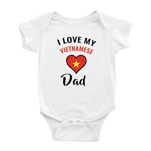 I Love My Vietnamese Dad Heart Flag Baby Clothes For Boy Girl (White, 18-24 Months)